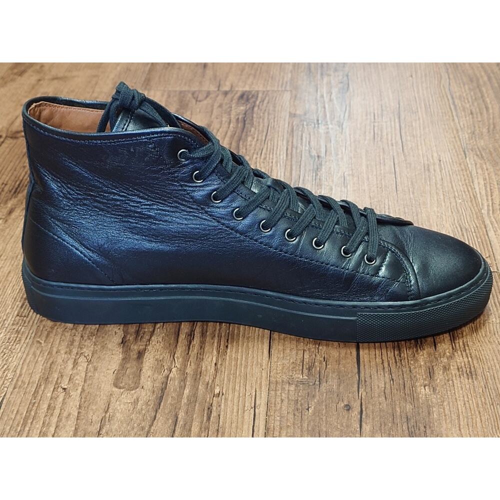Gustin High Top Sneakers Black Calfskin Leather Size 43 EU/10US Made In Italy - Picture 4 of 11